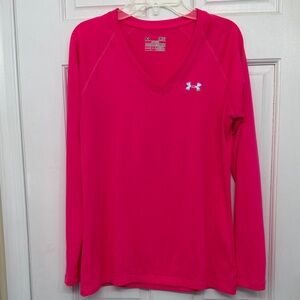 Under Armour Women's Bright Pink Long Sleeve V-Neck Tee